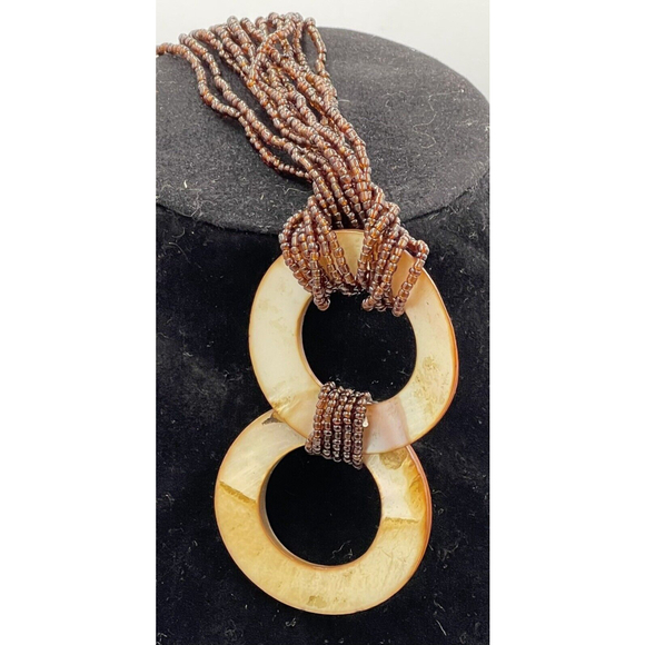 Vintage 1980s Double Circle Brown Seed Bead Statement Necklace - Picture 3 of 4